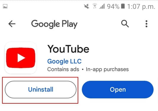 Uninstall youtube